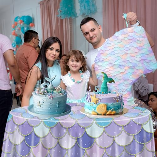Mermaid Tablecloths Set - 3 Pcs Ocean Fish Scale Design, 84"