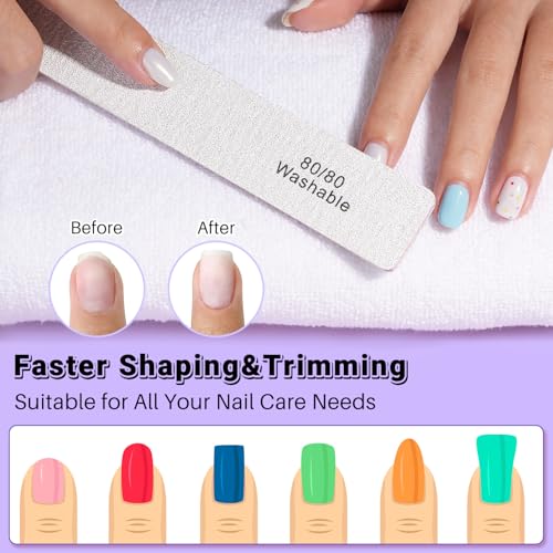 TsMADDTs 20-Piece 80/80 Grit Nail File Set Double Sided Emery Boards - White