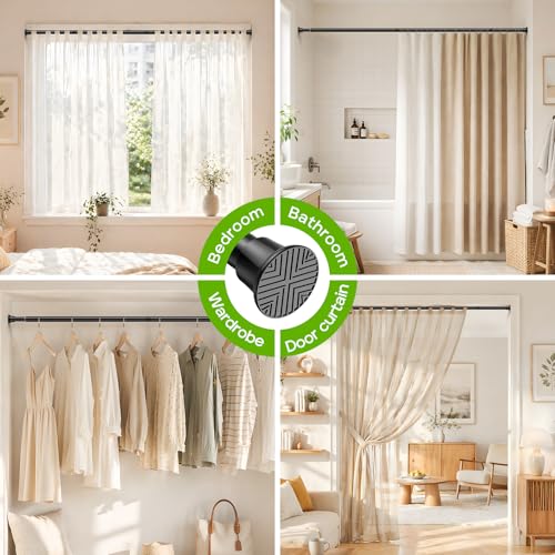 Adjustable Black Shower Curtain Rod, 32-76 Inches, No Drilling
