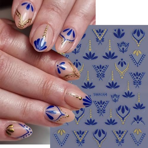 BMKKOT Bohemian Flower Nail Stickers Set - 8 Sheets Self-Adhesive 3D Nail Art Decals for Women DIY Manicure
