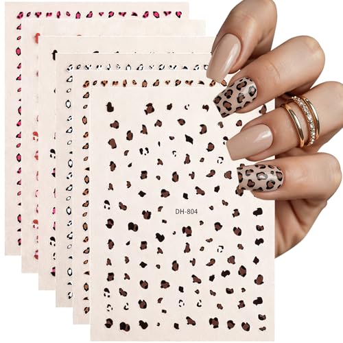 Leopard Print Nail Art Stickers - 6 Sheets 3D Self-Adhesive Designs