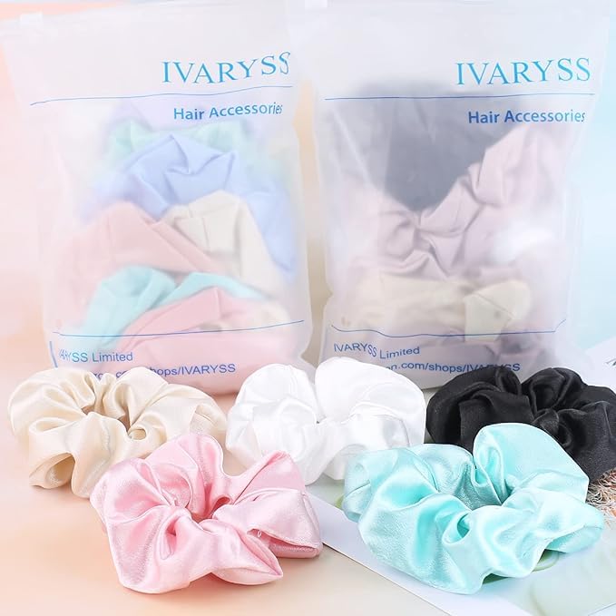 IVARYSS Satin Scrunchies for Women - 16 Pack, Soft & Stylish Hair Ties