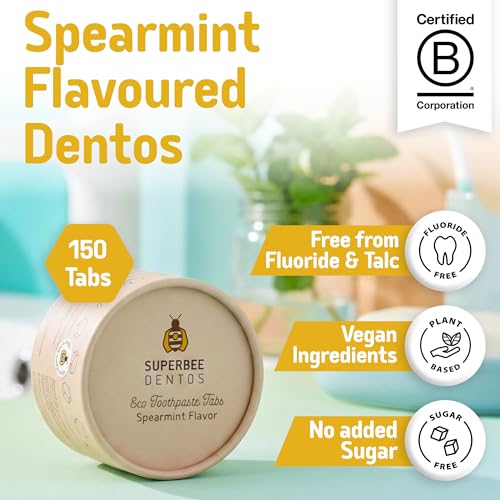 SuperBee Dentos Toothpaste Tablets 150 Count Spearmint Fluoride-Free Travel-Friendly