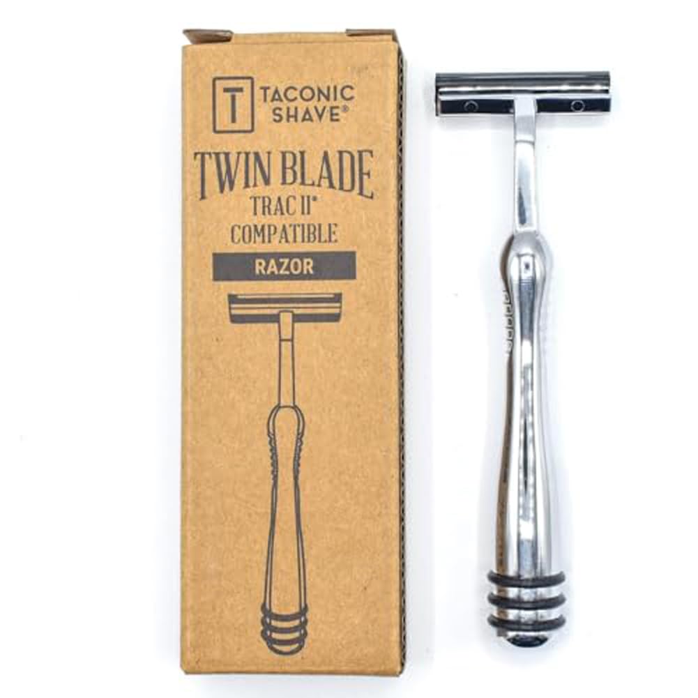 Taconic Shave Twin Blade Cartridge Razor - Heavyweight All Metal Design | 10 Cartridges Included