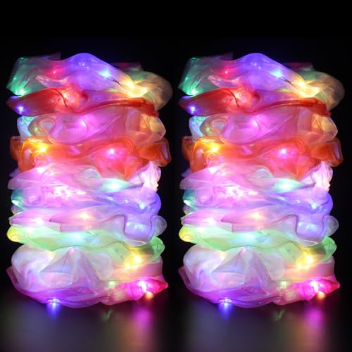 20 Pcs LED Scrunchies - Glow in the Dark Hair Ties with 3 Light Modes
