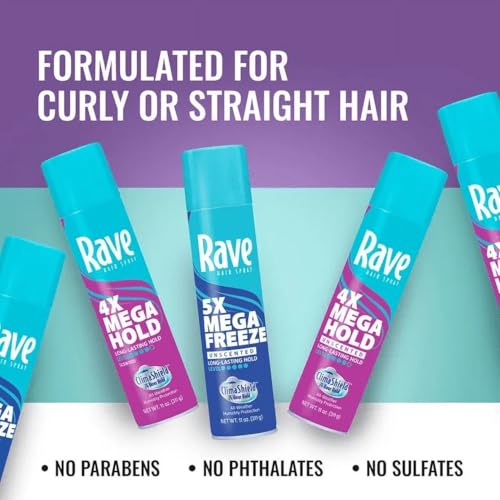 Rave 4X Mega Unscented Hairspray - 24-Hour Hold & Volume Spray