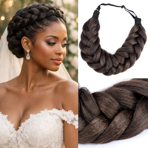 Brunette Brown Braided Headband - Thick Shaggy Synthetic Hairpiece