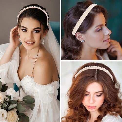 YISSION Simple Style Pearl Headbands 4pcs Beaded Hair Accessories for Women Girls