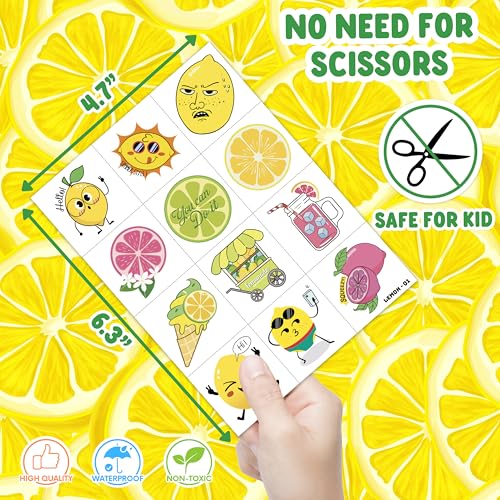60 PCS Lemon Temporary Tattoos for Kids - Fun Party Favors