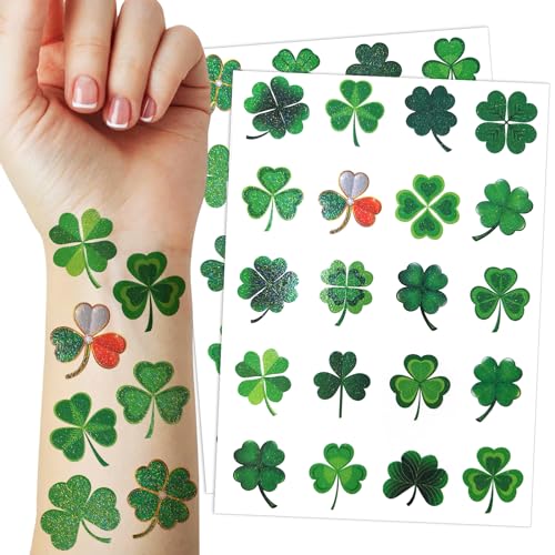 Skedimu 40Pcs Glitter Shamrock Temporary Tattoos - St. Patrick's Day Irish Party Favors