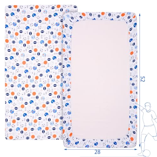 UOMNY Sports Fitted Crib Sheet for Boys - Basketball & Football Print