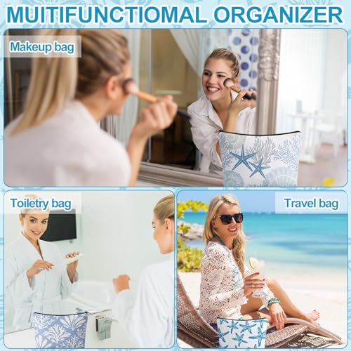 Fresh Ocean-Themed Cosmetic Bag Set - 4 Pcs Beach Makeup Pouches
