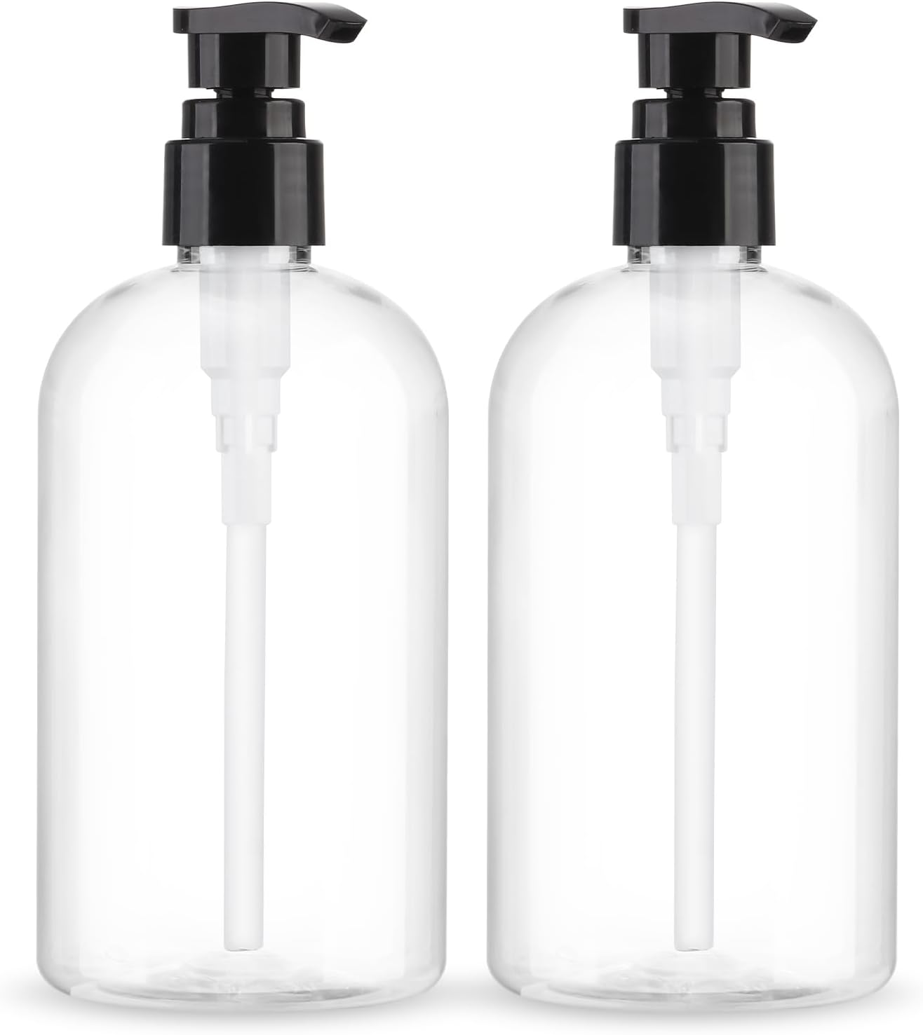 Empty Pump Bottles Dispenser - 2 Pack 300ml Clear Plastic for Essential Oils, Soap, Lotion & Shampoo