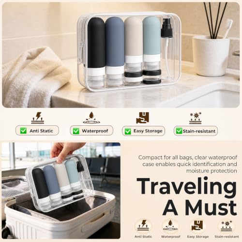 Tonater 17 Pack Travel Bottles Set TSA Approved Leak-Proof Silicone Toiletry Containers with Labels – Black, White, Green, Dark Blue, Khaki