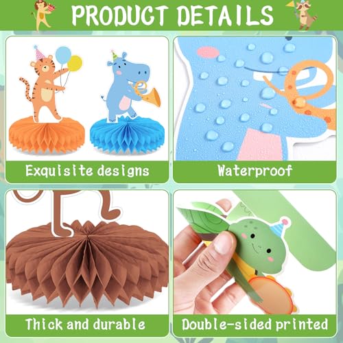 12 PCS Safari Animal Parade Honeycomb Centerpieces for Parties