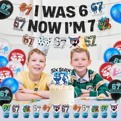 67 Birthday Decorations Set with Banner, Cake & Cupcake Toppers