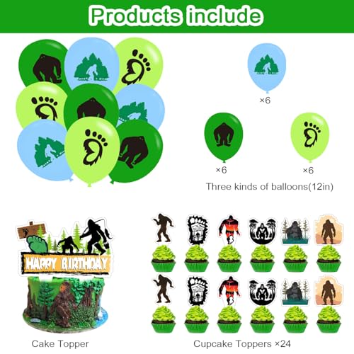 Bigfoot Birthday Party Supplies Set - Banner, Balloons & Cake Toppers
