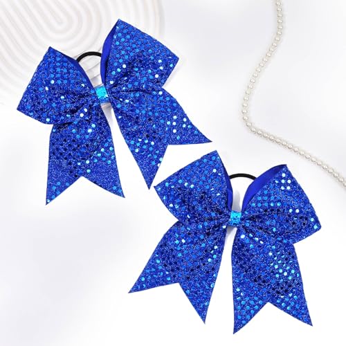 Blue Glitter Cheer Bows - Pack of 12 Sparkly Hair Accessories