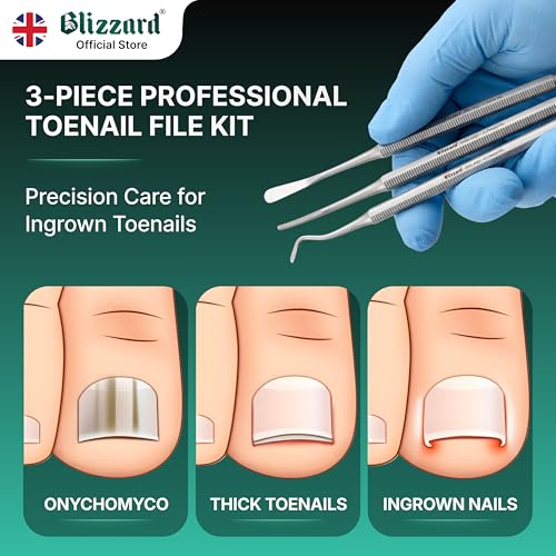 Blizzard 3-Piece Ingrown Toenail Kit - Stainless Steel File & Cleaner Set
