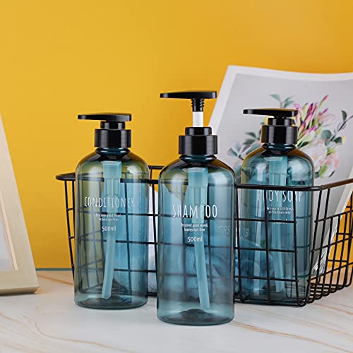 Segbeauty 16oz Shampoo Bottles with Pump - 3 Pack Blue