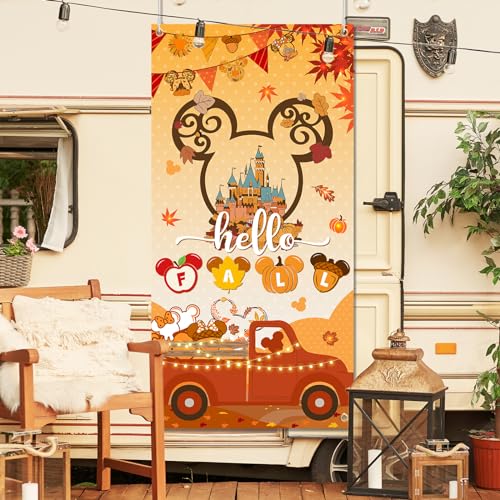 Hello Fall Mouse Pumpkin Door Cover - Thanksgiving Party Decoration