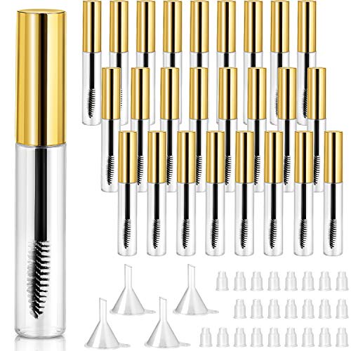 25-Piece 10ml Empty Mascara Tubes with Wands & Funnels - Gold Refillable