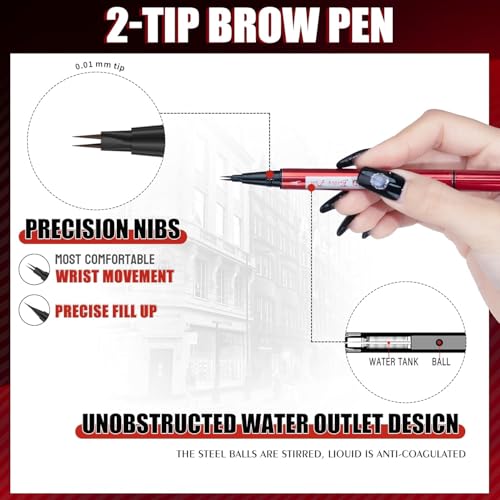 Lumiyou Microblading Eyebrow Pen with Dual Brush Tip - Waterproof & Long-Lasting (Black)