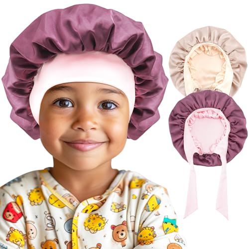 Lolalet 2 PCS Kids Reversible Satin Bonnets - Violet & Champagne