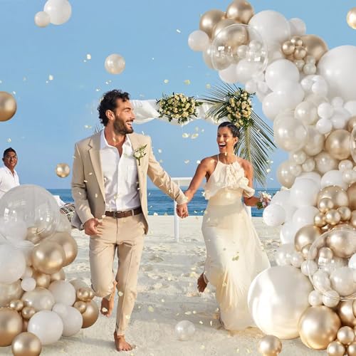 Pearl Champagne Gold & White Balloon Garland Arch Kit