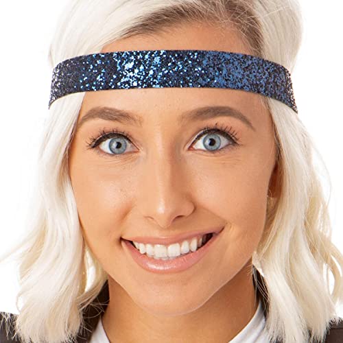 Hipsy Adjustable No Slip Bling Glitter Headband 2-Pack - Navy Blue & Gold
