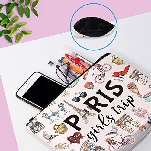 Paris Theme Travel Cosmetic Bag - Durable Canvas Makeup Organizer Pouch
