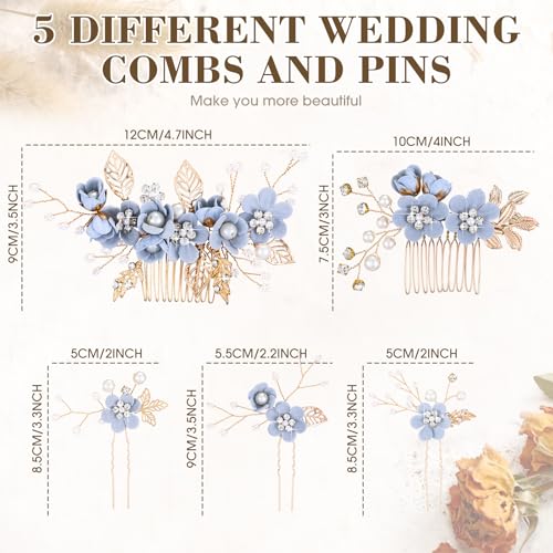 Crystal Pearl Wedding Hair Comb & Pins Set - 5 Pieces