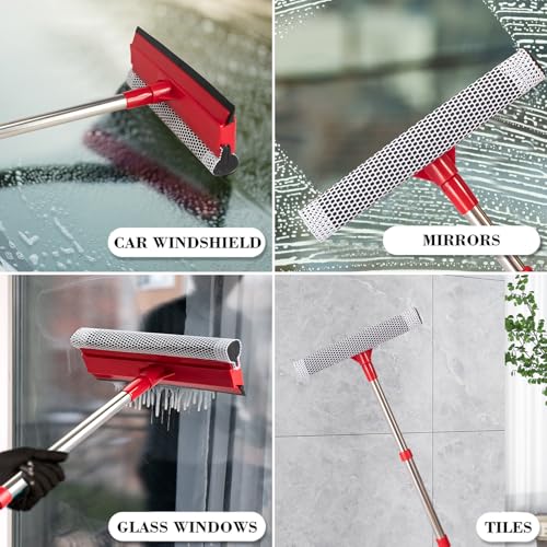 Retractable Window Squeegee with Stainless Steel Handle - 2-in-1 Cleaner for Cars, Glass Doors & Showers