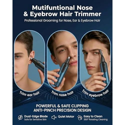 AREYZIN Nose Hair Trimmer for Men,2026 Professional 3 in 1 Painless RechargeableEar and Nose Trimmer,IPX7 Waterproof Eyebrow Facial Hair Trimmer Body Grooming Kit Dual EdgeBlades