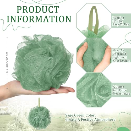 FuWeave 24 Pcs Sage Green Bath Loofah Sponge Set - Exfoliating Shower Scrubber