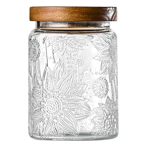 Vintage Glass Storage Jars with Wooden Lids - 24 oz Airtight Containers