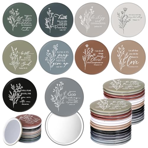 Religious Boho Christian Compact Mirror Bulk Set - 40 Pcs, Inspirational Bible Verses, 10 Styles for Women, Gift Ready