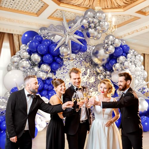 FOTIOMRG Royal Blue & Silver Balloon Arch Kit - 131pcs for Parties