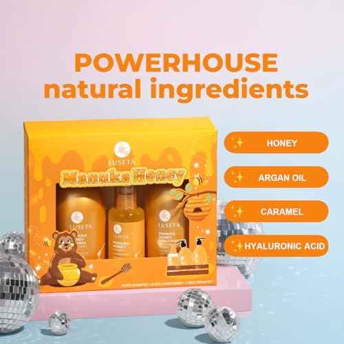 Luseta Manuka Honey Trio Hair Care Set Moisturizing Shampoo and Conditioner Set and Hair Serum Intense Hydration for Dry Hair For Ultimate Shine & Softness