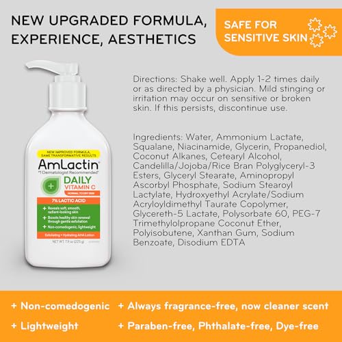 AmLactin Daily Vitamin C Lotion with 7% Lactic Acid for Dry Skin, 7.9 oz