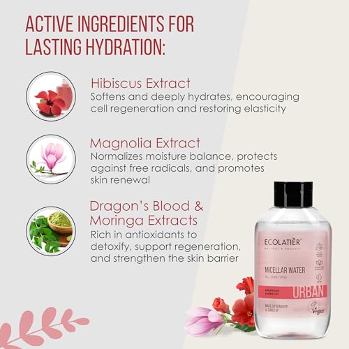 ECOLATIÈR Micellar Water for Sensitive Skin with Aloe Vera - Magnolia, 13.5 Fl Oz