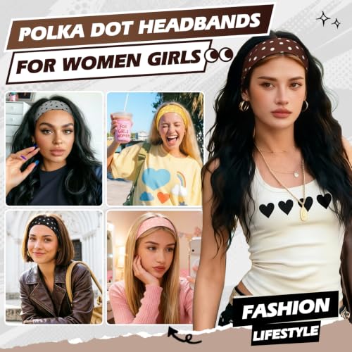 Vintage Polka Dot Headbands for Women 8pcs - Retro Hair Accessories, Girl Gift Set