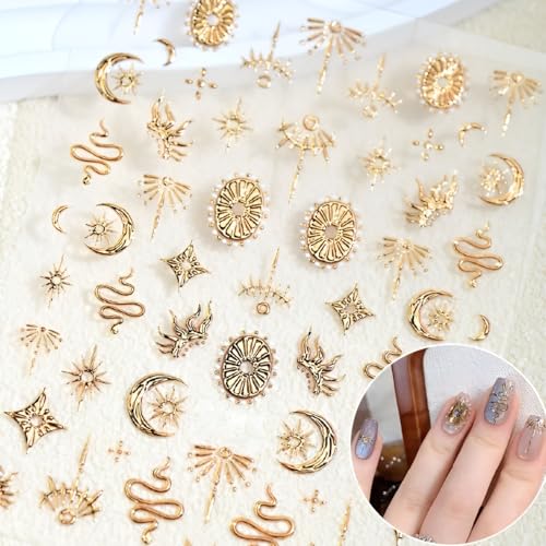 5D Gold Moon & Star Nail Stickers for DIY Nail Art