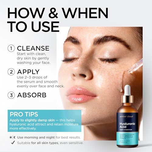 Hyaluronic Acid Serum for Face, Neck & Lips - 1 Oz Hydrating Formula