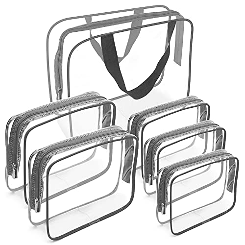APREUTY 6-Pack Clear Makeup Toiletry Bags Set TSA Approved Gray Large Medium Small