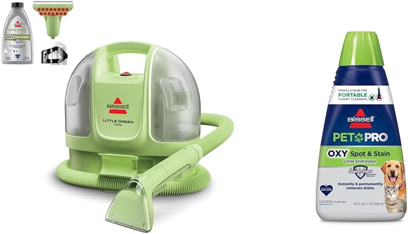 BISSELL Little Green Mini Portable Carpet Cleaner - HydroRinse Self-Cleaning Tool | Tea Green, 4" Tough Stain Tool