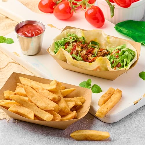 ZORRITA 120 Pack Mini Brown Kraft Paper Food Trays - Grease Resistant, Disposable Serving Boats for Snacks, Tacos, Nachos