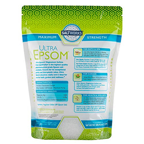 SaltWorks Ultra Epsom Salt, Premium USP Grade Magnesium Sulfate, 32 oz
