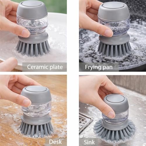 Soap Dispensing Dish Brush with Holder – Ergonomic Kitchen Scrubber