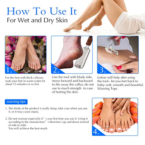 Pefei 2-Pack Professional Stainless Steel Pedicure Foot Files for Wet & Dry Feet